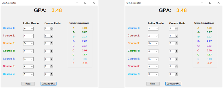 GPA Calculator using C#