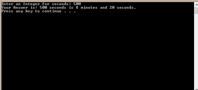 C++ program that obtains minutes and remaining seconds from an amount of time in seconds