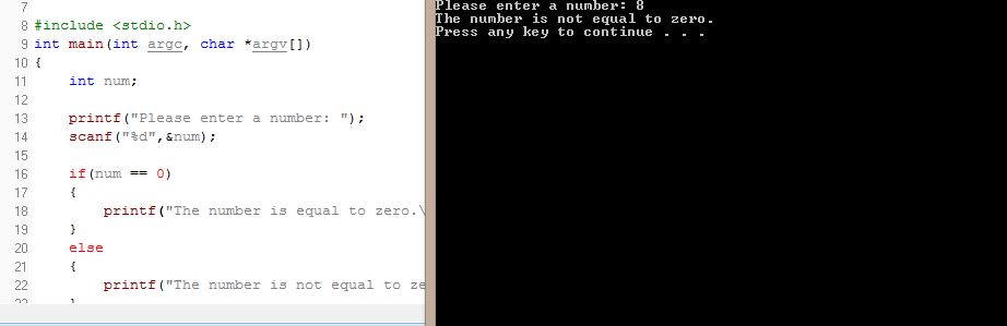 C program that determines if a number is equal to zero