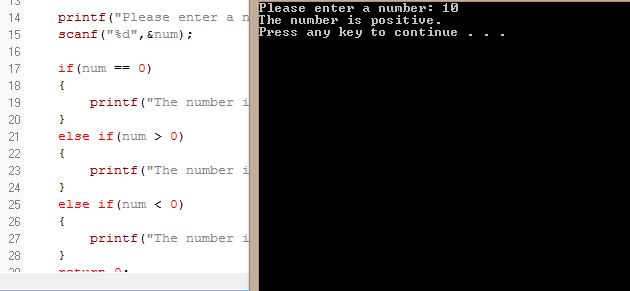C program that determines if a number is either positive, zero, or negative