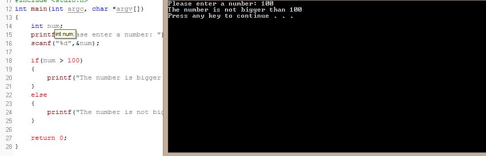 C program that check if a number is Bigger than 100