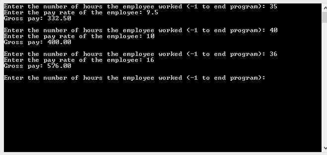 C++ console application that calculates and displays gross pay amounts