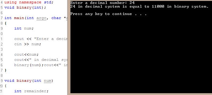 Decimal to Binary in C++